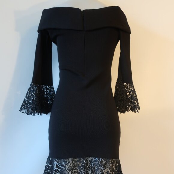 Women Sachin & Babi Black Crochet Lace Trim Peplum Off The Shoulder Dress M * - Picture 12 of 15